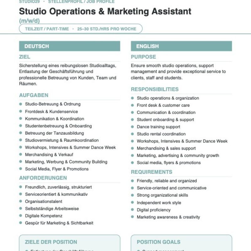 Studio operation and marketing assistant